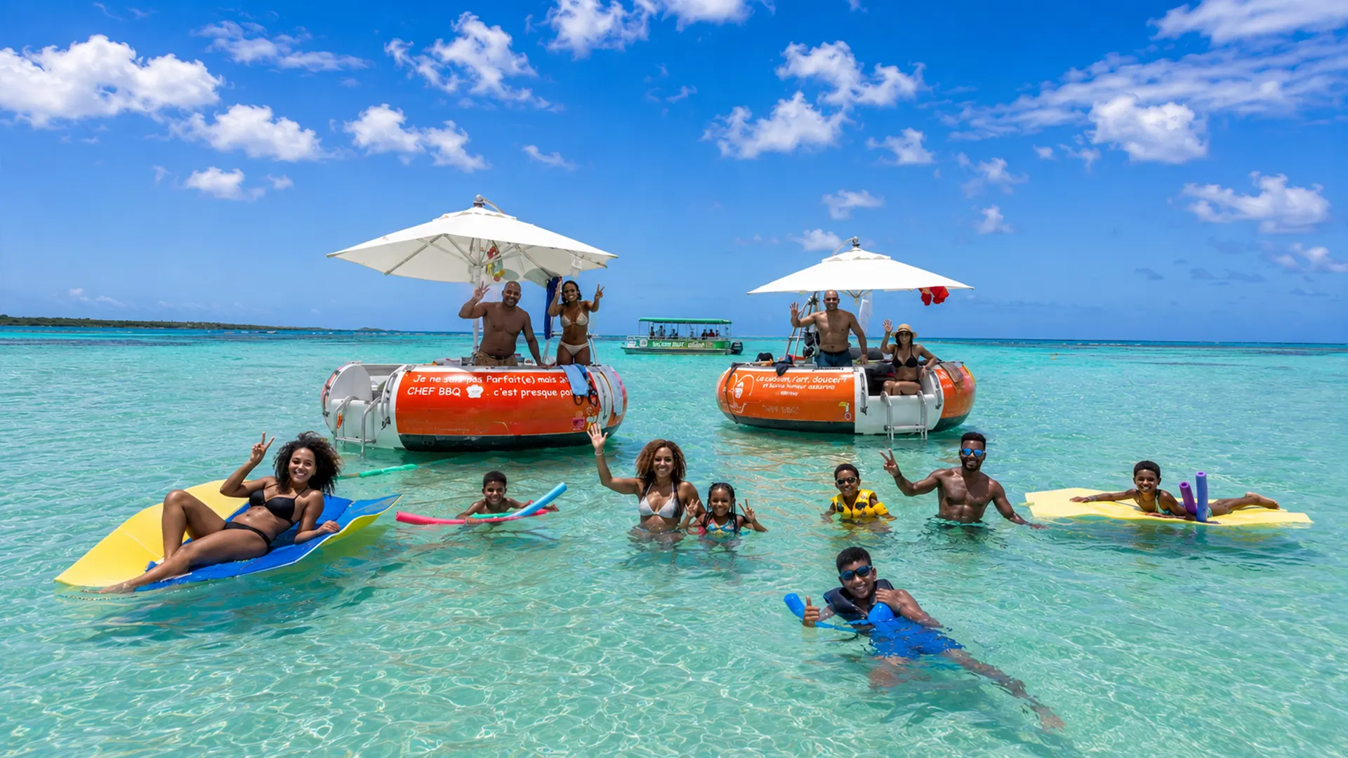 Donuts Boat à St-François pour une sortie conviviale sur le lagon
