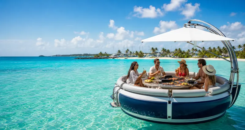 Baignade autour d'un Donuts Boat en Guadeloupe